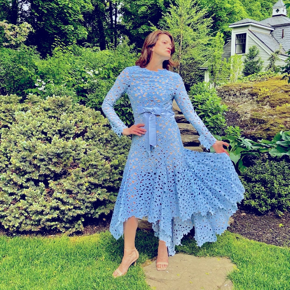 Asymmetrical Guipure dress by Oscar De La Renta